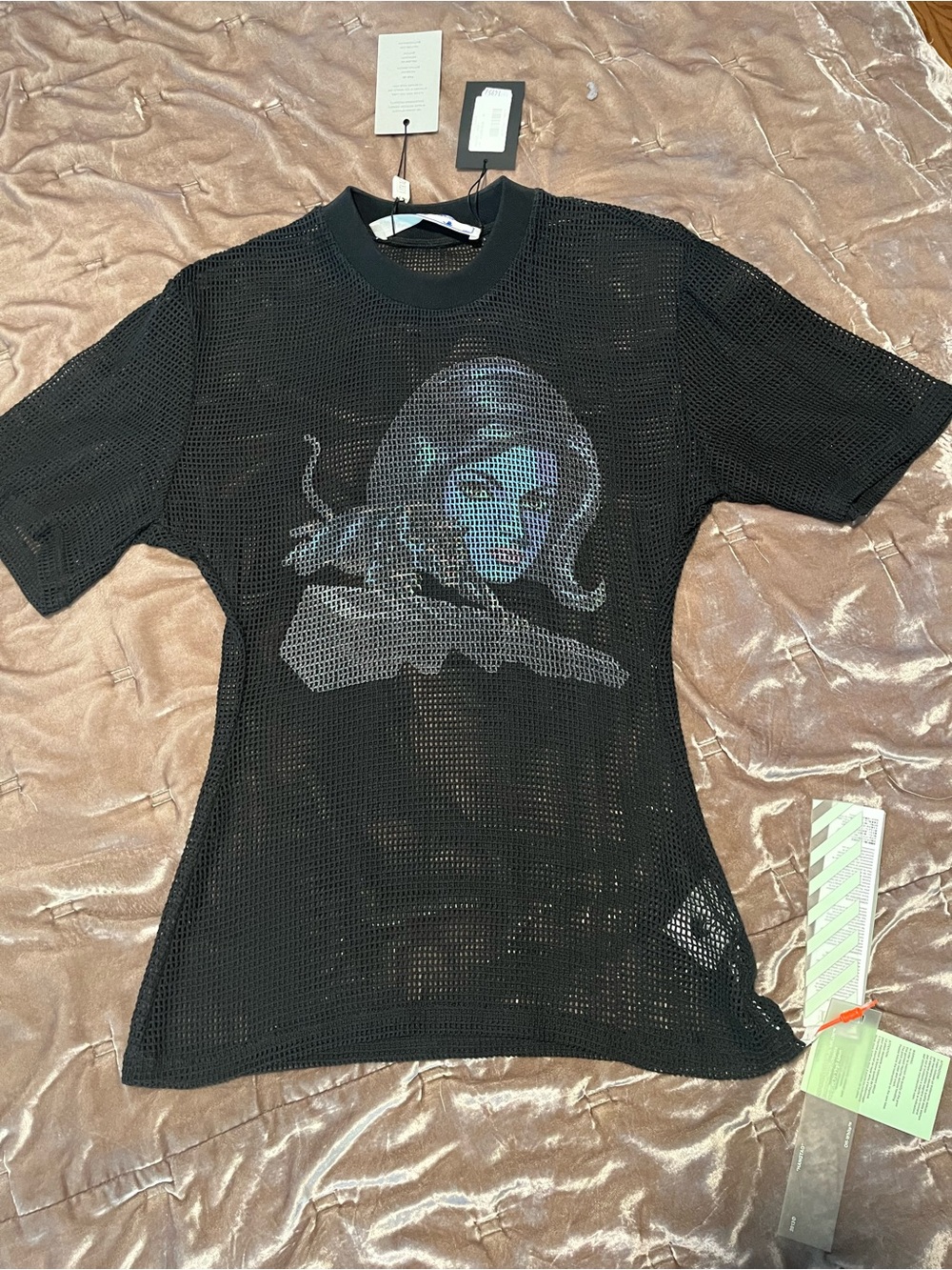 Off-White Black Mesh Short-Sleeve Graphic Tee